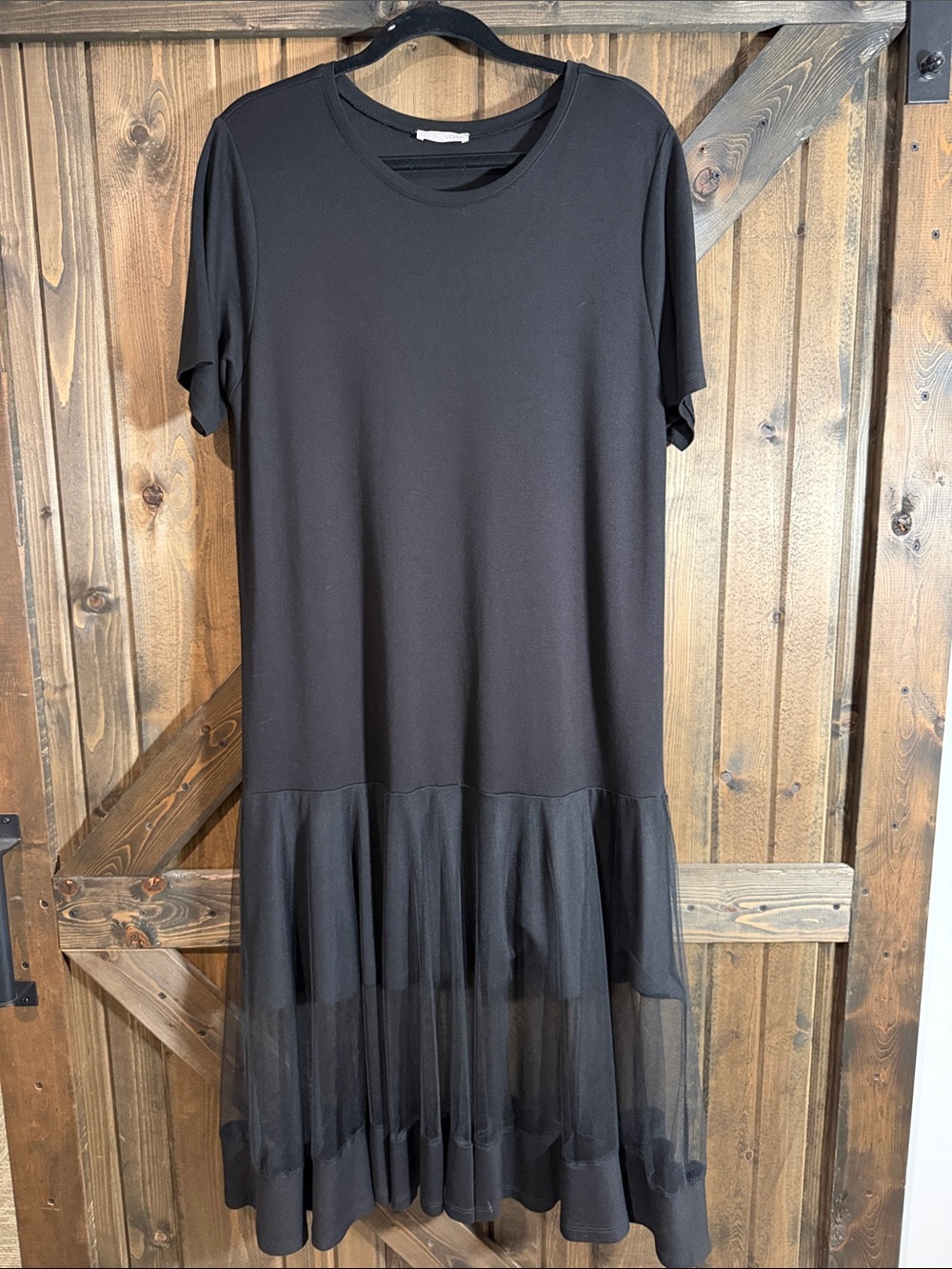 Black Maxi Dress with Sheer Tiered Hem